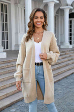 Open Front Dropped Shoulder Cardigan with Pocket - Ladyez