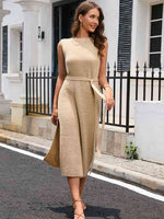 Sleeveless Round Neck Slit Sweater Dress - Ladyez