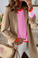 Striped Round Neck Drop Shoulder T-Shirt - Ladyez