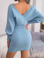 Rib-Knit Dolman Sleeve Sweater Dress - Ladyez