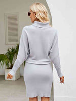 Turtle Neck Long Sleeve Ribbed Sweater Dress - Ladyez