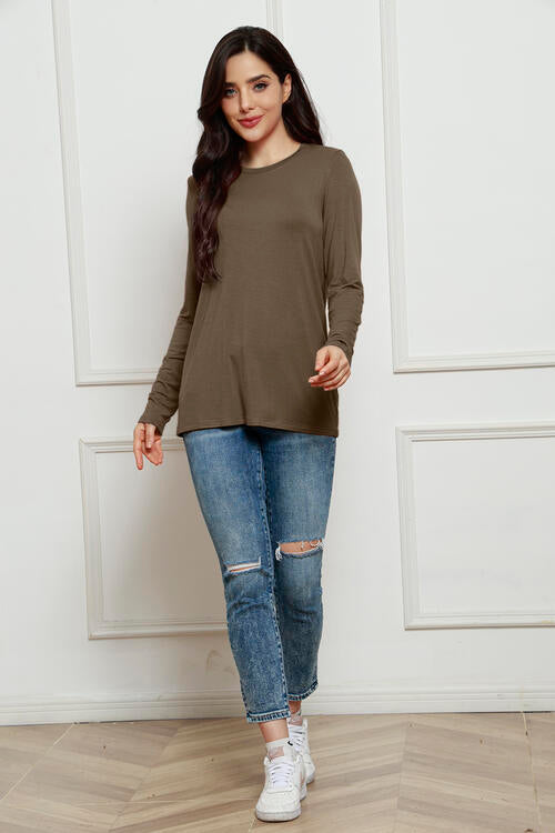 Basic Bae Full Size Round Neck Long Sleeve Top - Ladyez