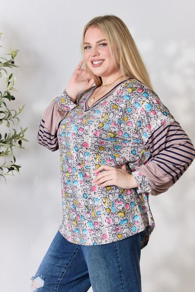 Celeste Full Size Animal Print Striped Long Sleeve Top - Ladyez