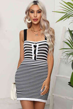 Striped Straight Neck Bodycon Dress - Ladyez