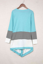 Striped Color Block Open Front Cardigan - Ladyez