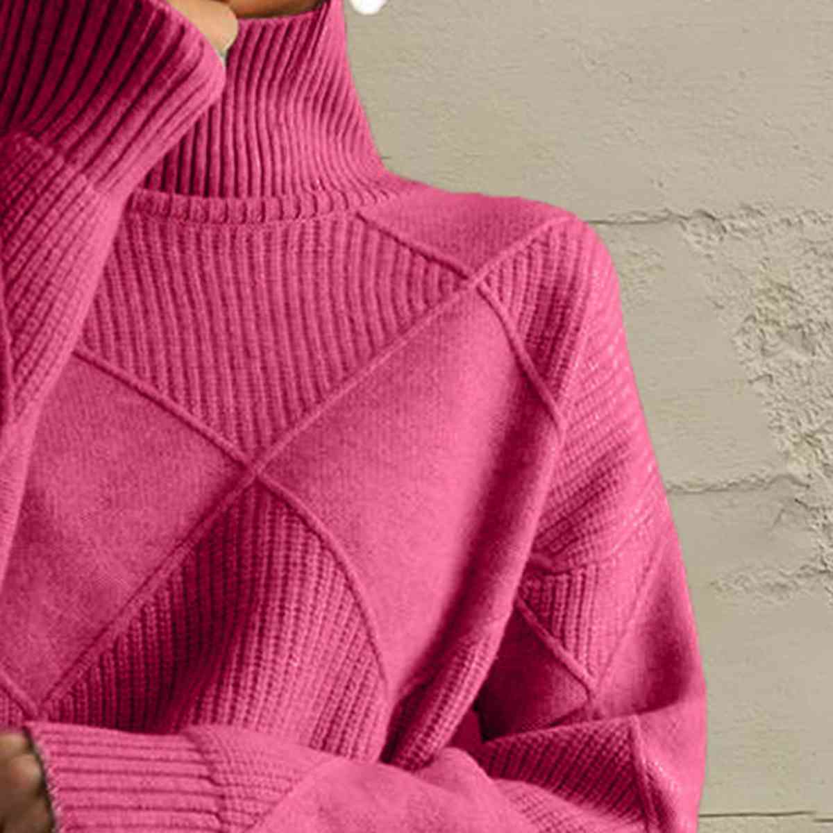 Geometric Turtleneck Long Sleeve Sweater - Ladyez