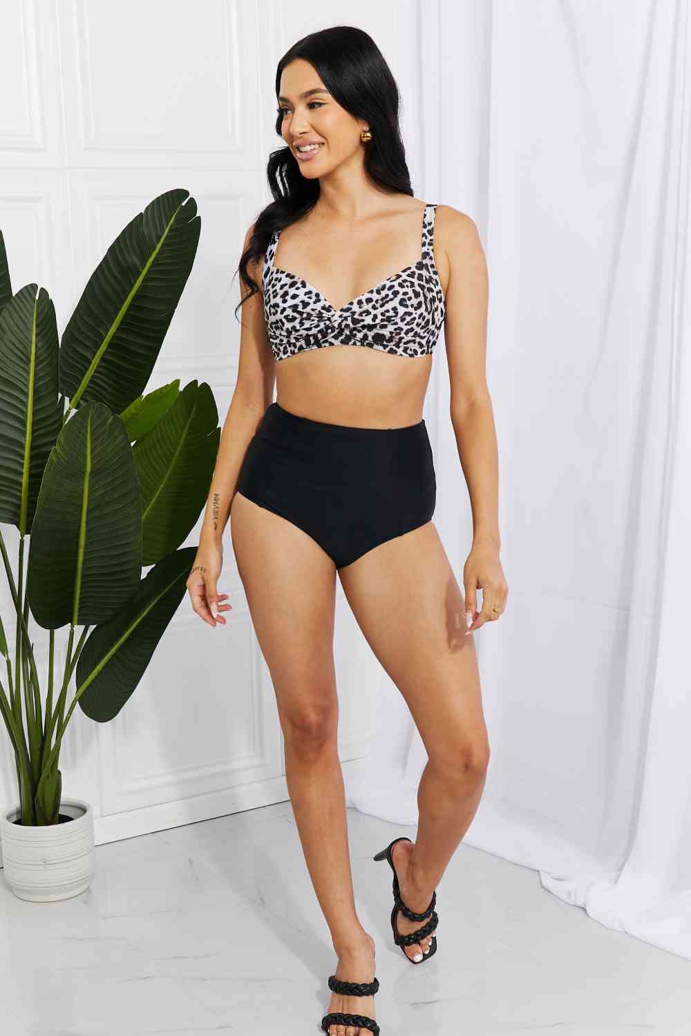 Marina West Swim Take A Dip Twist High-Rise Bikini in Leopard - Ladyez