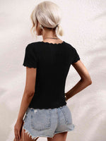 Scalloped Hem Square Neck Knit Top - Ladyez
