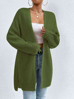 Open Front Dropped Shoulder Slit Cardigan - Ladyez