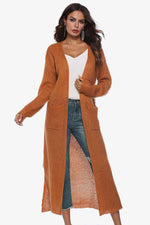 Long Sleeve Open Front Buttoned Cardigan - Ladyez