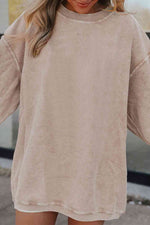 Ribbed Round Neck Drop Shoulder Sweatshirt - Ladyez