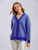 Button Down V-Neck Cardigan - Ladyez