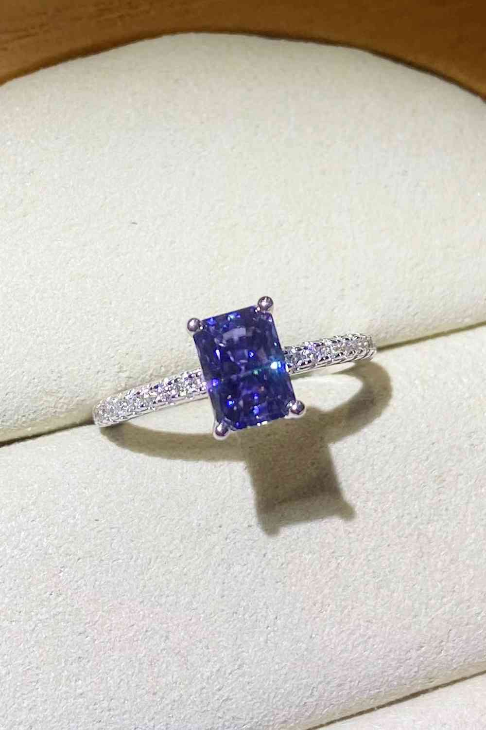 1 Carat Moissanite 925 Sterling Silver Rectangle Ring in Blue - Ladyez