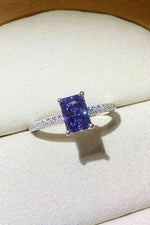 1 Carat Moissanite 925 Sterling Silver Rectangle Ring in Blue - Ladyez