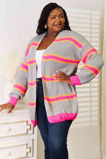 Woven Right Ribbed Long Sleeve Cardigan - Ladyez