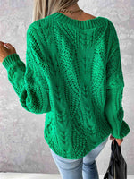 V-Neck Cable-Knit Long Sleeve Sweater - Ladyez