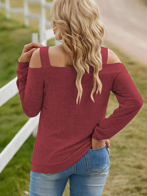 Full Size Cutout Cold Shoulder Blouse - Ladyez
