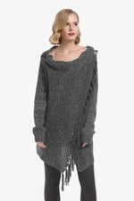 One-Button Tassel Tie Asymmetrical Hem Cardigan - Ladyez
