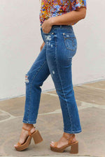 Judy Blue Theresa Full Size High Waisted Ankle Distressed Straight Jeans - Ladyez