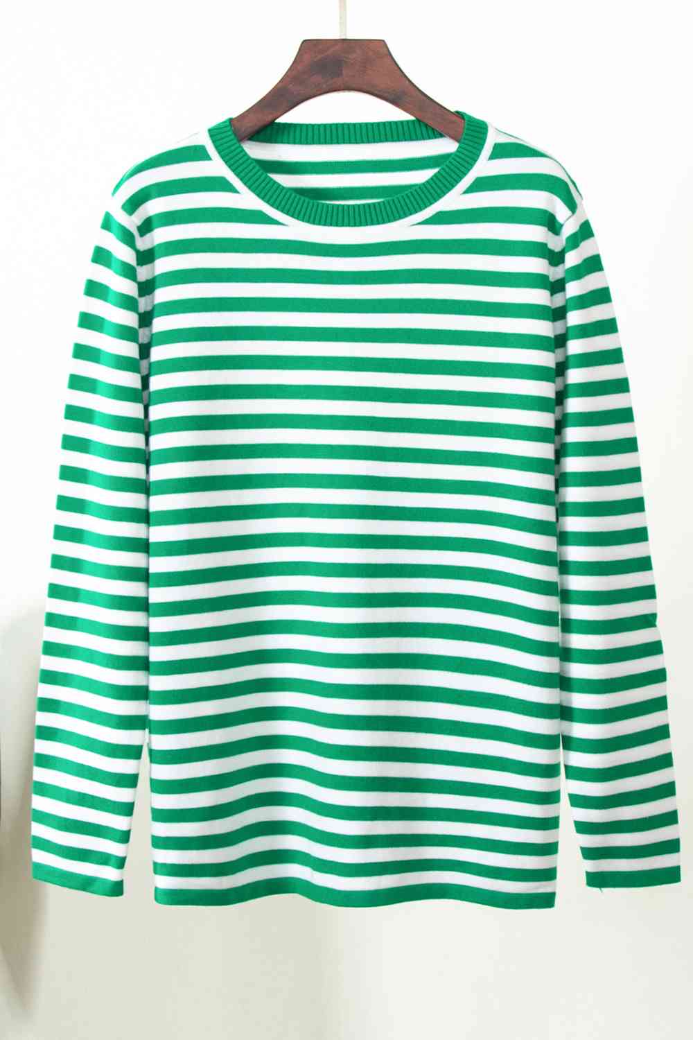 Striped Round Neck Long Sleeve Sweater - Ladyez