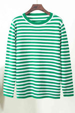 Striped Round Neck Long Sleeve Sweater - Ladyez