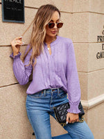 Pleated Notched Neck Flounce Sleeve Blouse - Ladyez