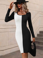 Woven Right Contrast Slit Sweater Dress - Ladyez