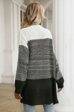 Color Block Chunky Knit Sweater Cardigan - Ladyez