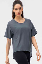 Round Neck Short Sleeve Active Tee - Ladyez
