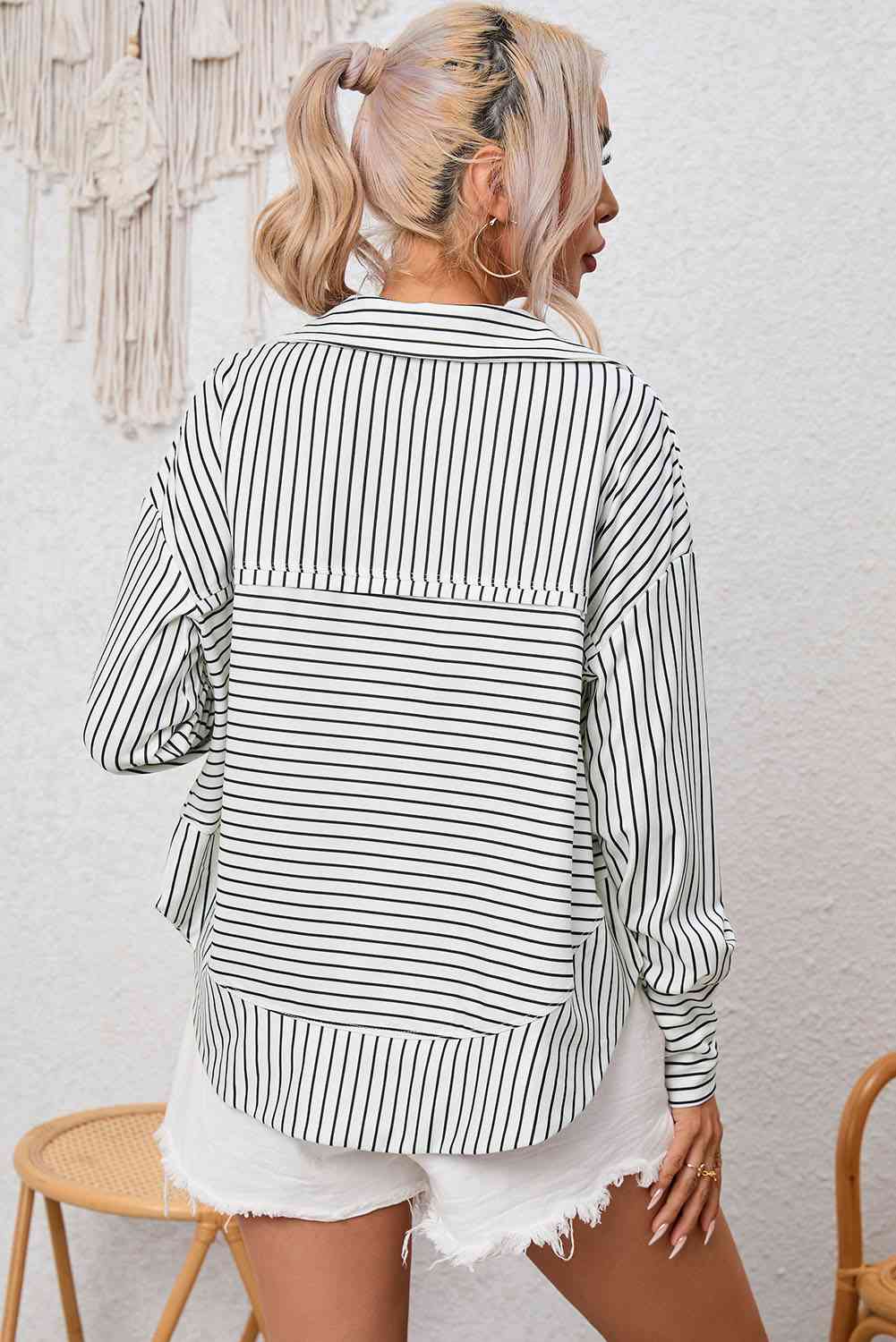 Full Size Striped Collared Top - Ladyez