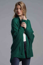 Double Take Dolman Sleeve Open Front Ribbed Trim Longline Cardigan - Ladyez