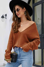 V-Neck Center Seam Sweater - Ladyez