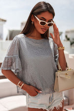 Sequin Cutout Round Neck Blouse - Ladyez