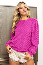 BiBi Round Neck Brushed Checker Top - Ladyez