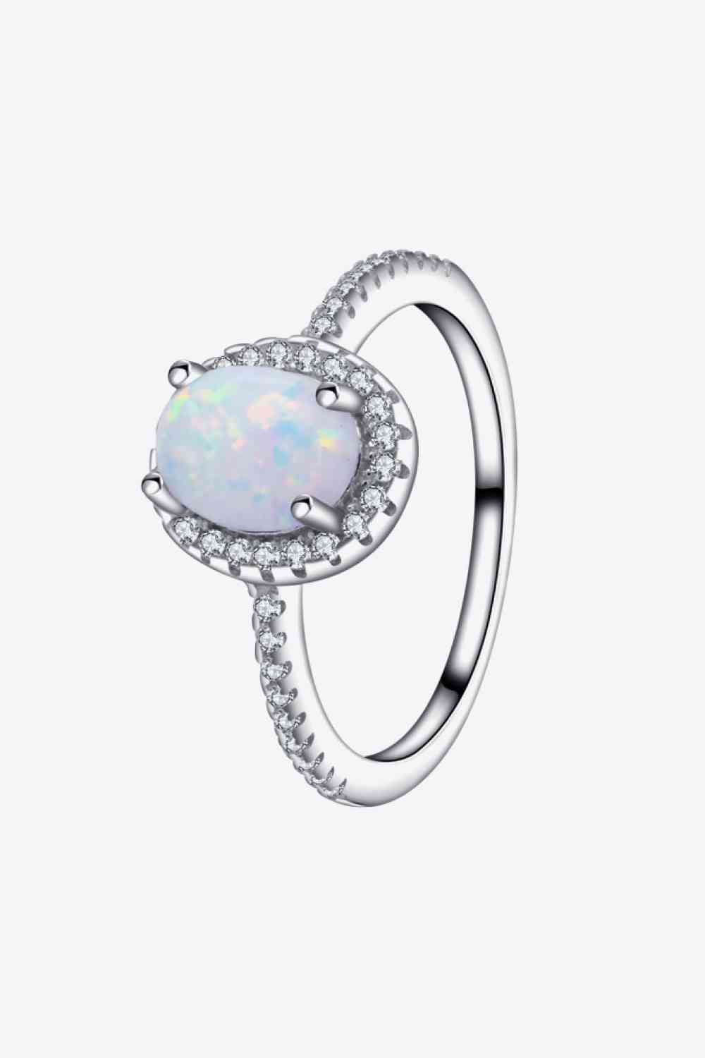 Opal 925 Sterling Silver Halo Ring - Ladyez