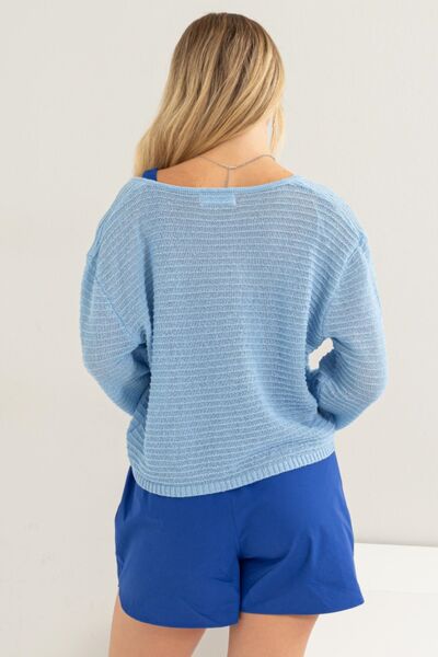 HYFVE V-Neck Stripe Texture Long Sleeve Top - Ladyez