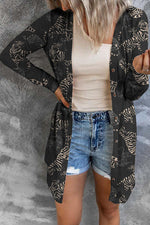 Tiger Print Button Up Long Sleeve Cardigan - Ladyez