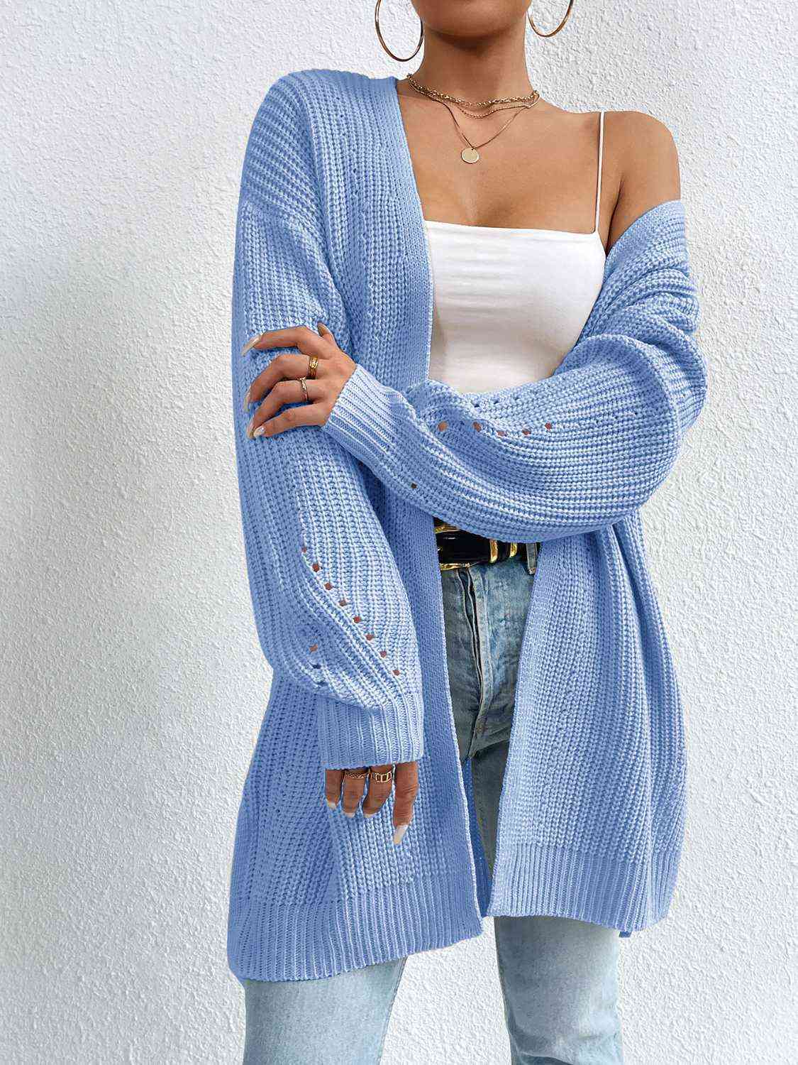 Open Front Dropped Shoulder Slit Cardigan - Ladyez