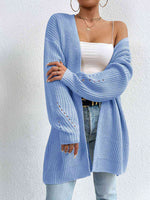 Open Front Dropped Shoulder Slit Cardigan - Ladyez
