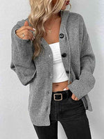 Button Up Drawstring Long Sleeve Hooded Cardigan - Ladyez
