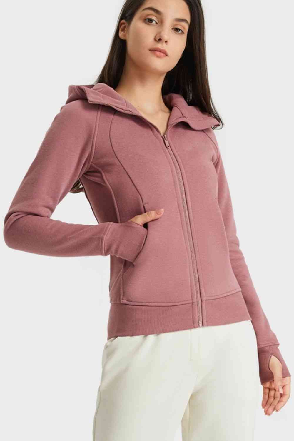 Zip Up Seam Detail Hooded Sports Jacket - Ladyez