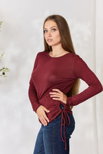 Culture Code Full Size Drawstring Round Neck Long Sleeve Top - Ladyez