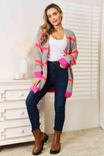 Woven Right Ribbed Long Sleeve Cardigan - Ladyez