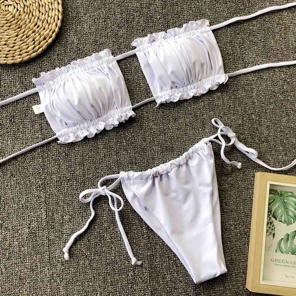 Frill Trim Ruched Bikini Set - Ladyez