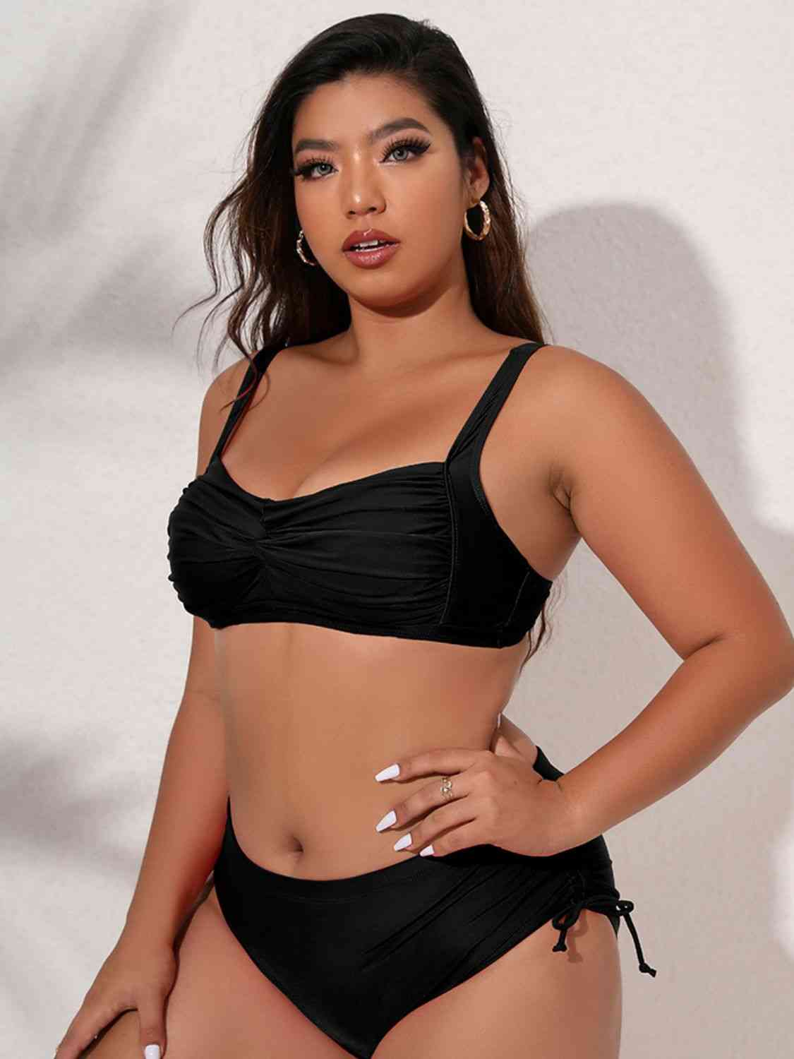 Plus Size Twist Front Tied Bikini Set - Ladyez
