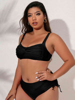 Plus Size Twist Front Tied Bikini Set - Ladyez