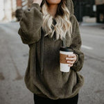Quarter-Zip Drawstring Teddy Hoodie - Ladyez