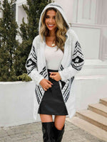 Geometric Fuzzy Hooded Cardigan - Ladyez