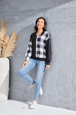 Plaid Exposed Seam Long Sleeve Blouse - Ladyez