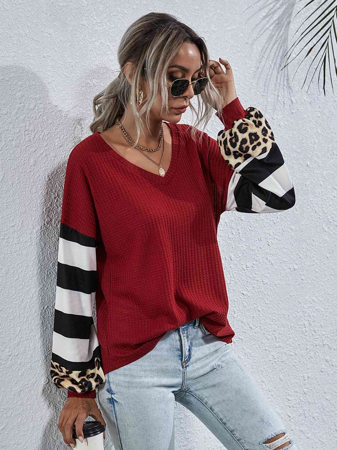 Leopard Striped Waffle-Knit Top - Ladyez